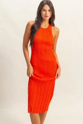 HYFVE Round Neck Bodycon Ribbed Knit Dress TOMATO OutfitFlow